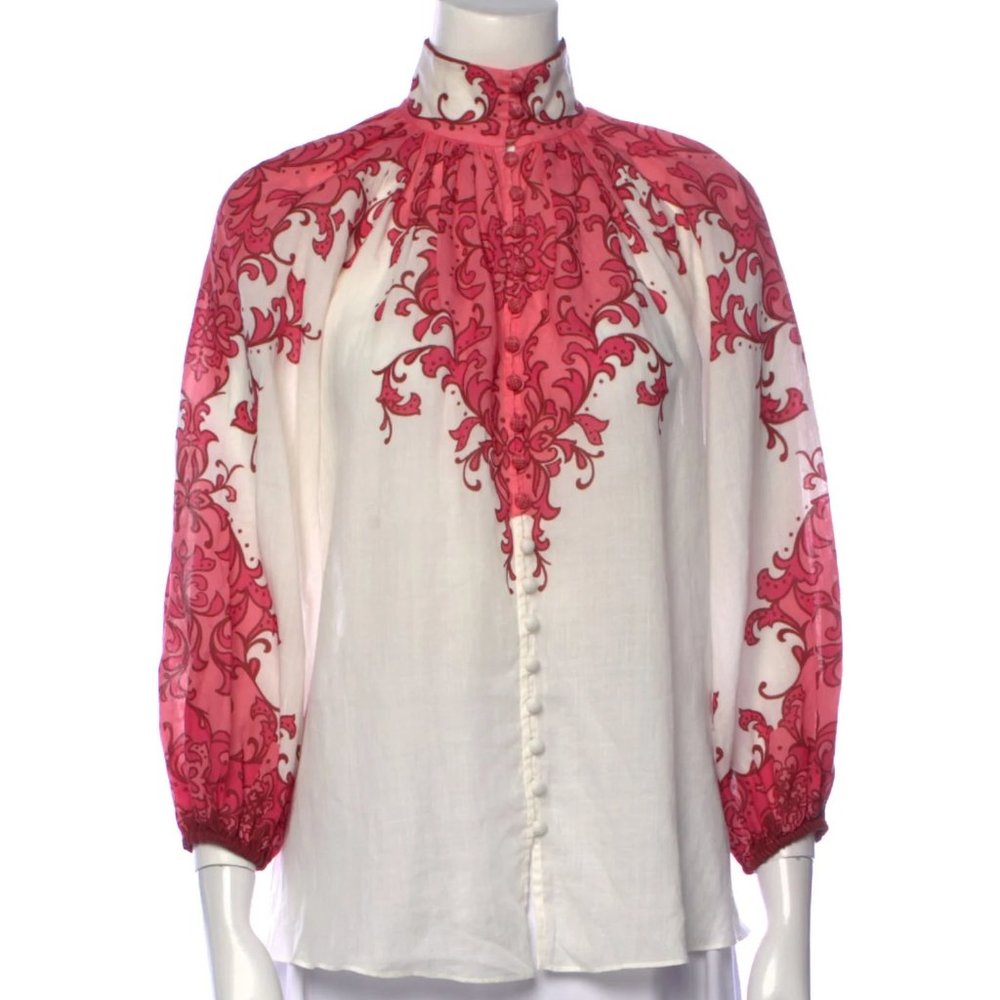 ZIMMERMANN Nina Billow Blouse in Watermelon Print Zimmermann Size 0 - Picture 3 of 10